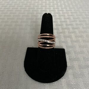 Rose Gold Tone and Rhinestone Highway Ring